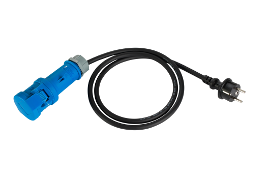 Anschlusskabel, Schuko-Stecker auf CEE-Kupplung 16A 3-polig blau, 3 x 1,5mm², 1,5m