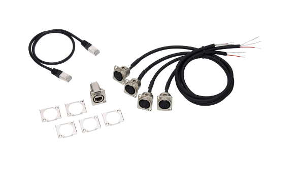 Adapterkabel-Set für grandMA3 4Port Node DIN-Rail, DMX über XLR 5-pol., (4x Kabel DMX/XLR5 (Länge 0.5m), 1x Kabel RJ45, 1x Einbaubuchse etherCON/RJ45 auf RJ45)