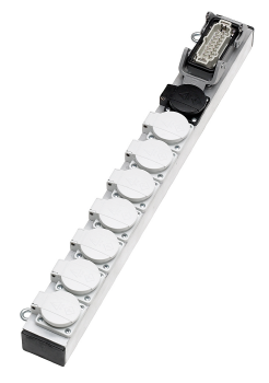 Slimline Lastverteiler Aluminium, Eingang 1 x Han 16E, Ausgang 8 x Schuko, verkabelt, silber