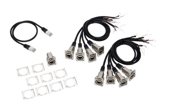Adapterkabel-Set für grandMA3 8Port Node DIN-Rail, DMX über RJ45, (8x Kabel DMX/RJ45 (Länge 0.5m), 1x Kabel RJ45, 1x Einbaubuchse etherCON/RJ45 auf RJ45)