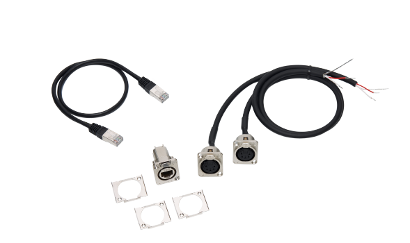 Adapterkabel-Set für grandMA3 2Port Node DIN-Rail, DMX über XLR 5-pol., (2x Kabel DMX/XLR5 (Länge 0.5m), 1x Kabel RJ45, 1x Einbaubuchse etherCON/RJ45 auf RJ45)