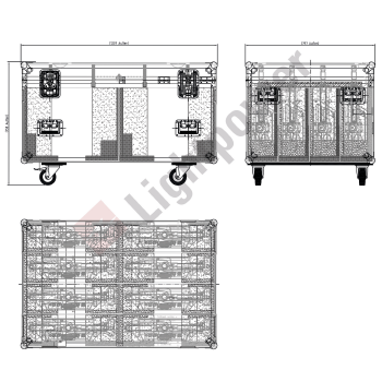 Case für 8 Prolights EclPanel TWC JR, inkl. Zubehörfach im Deckel, HD-Rollen (2x Bremsrolle), stapelbar, schwarz, 80cm