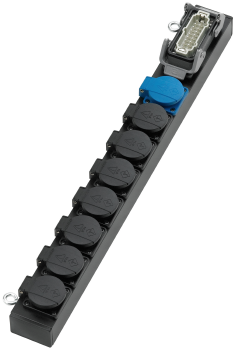 Slimline Lastverteiler Aluminium, Eingang Han 16E, Ausgang 8 x Schuko, verkabelt, schwarz